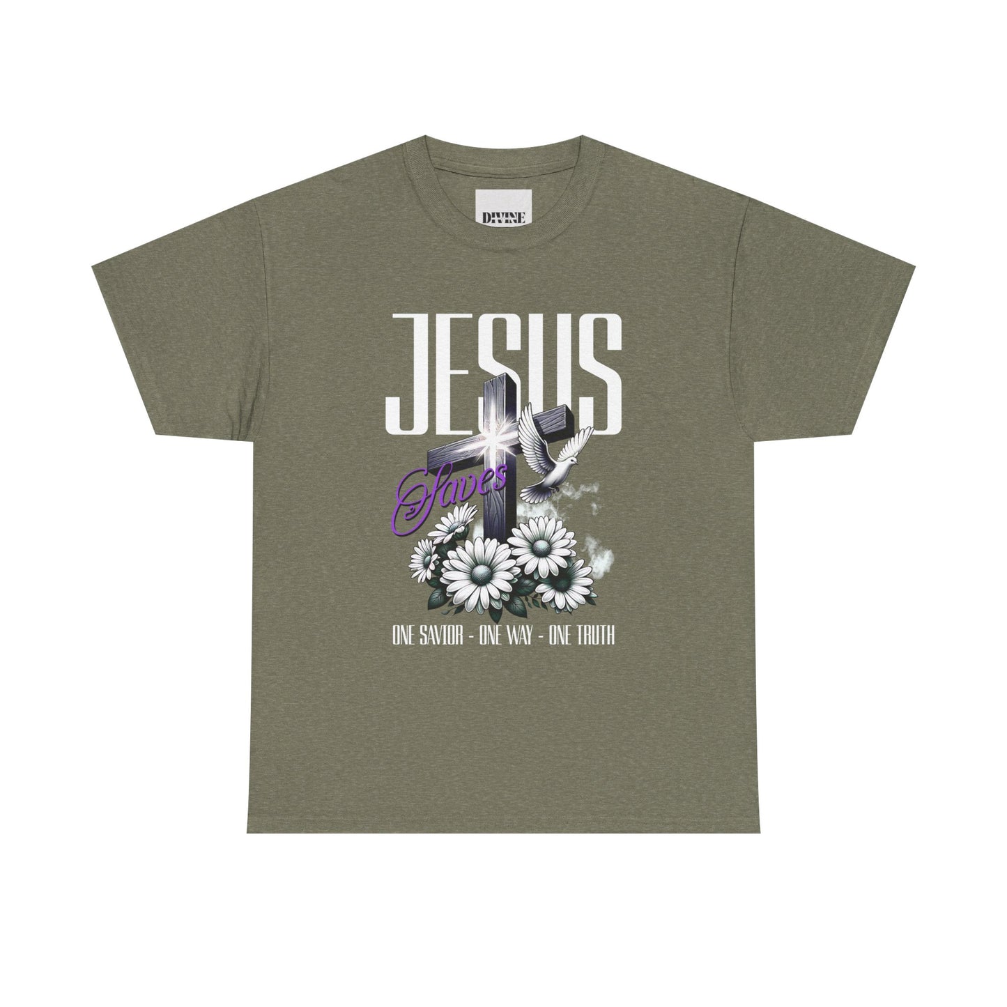 Unisex Heavy Cotton Tee - Faith Inspired Floral Cross Design
